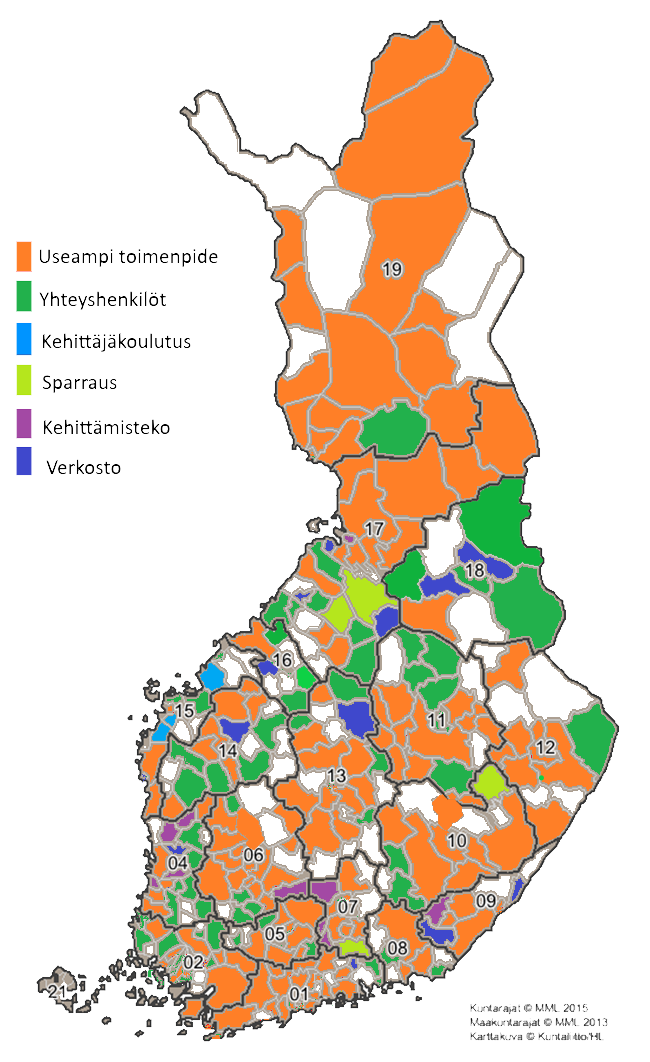 Kuntekon palvelut ja mukana olleet kunnat ja alueet 2015–2017 