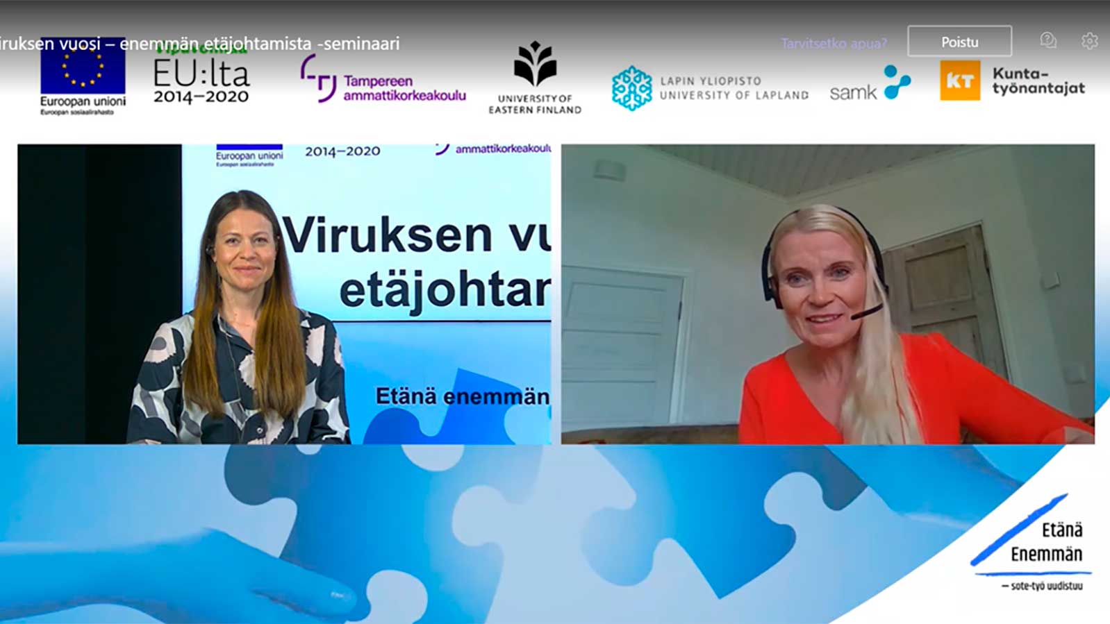 Tampereen ammattikorkeakoulu ja KT järjestetivät sote-esihenkilöille webinaareja ja teemavalmennuksia.