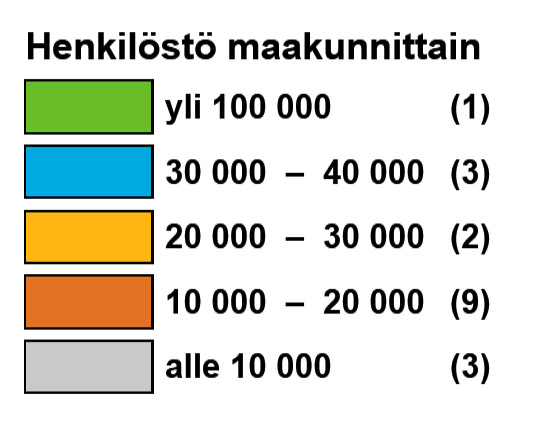 Selite kartalle, jossa henkilöstö on esitetty maakunnittain vuonna 2017