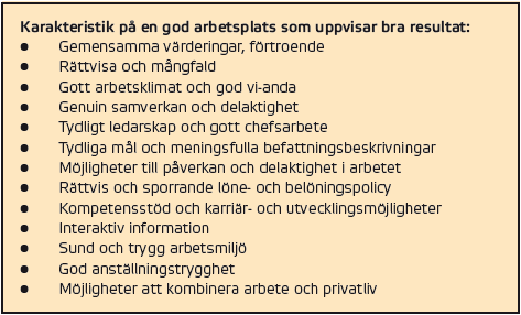 Karakteristik på en god arbetsplats som uppvisar bra result