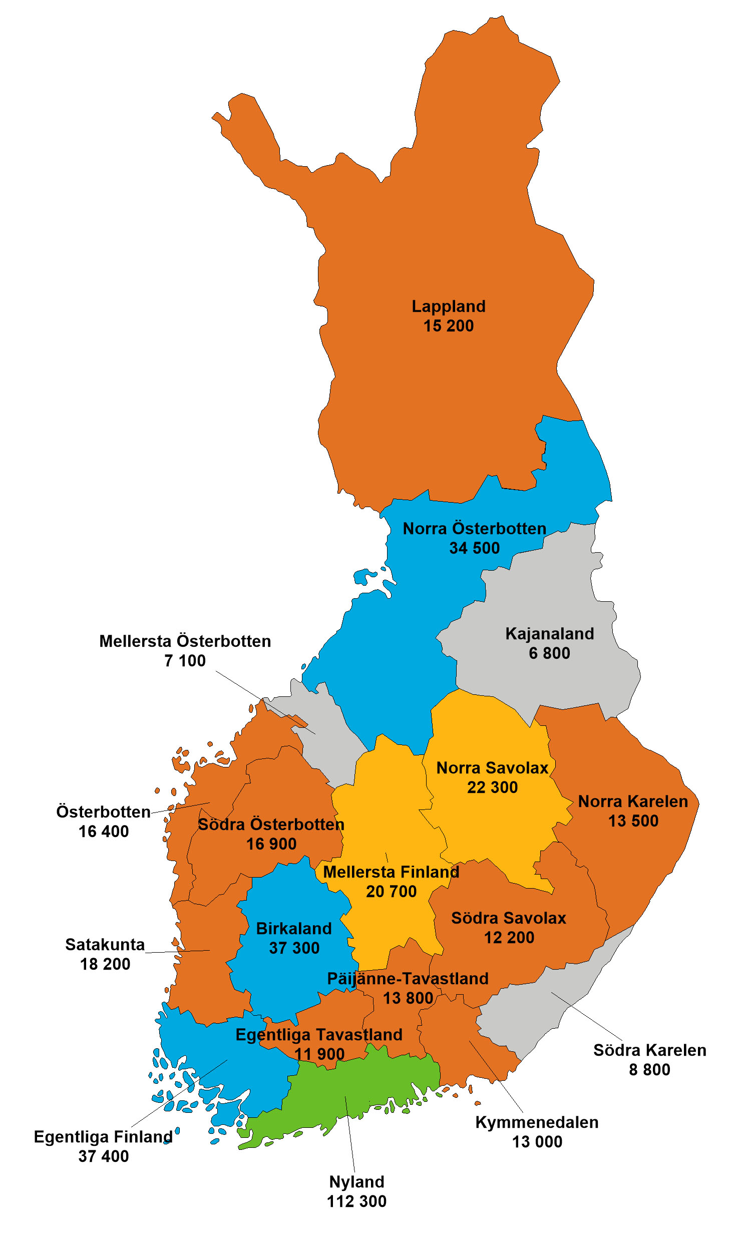 In Nyland fanns det mer än 112 000 kommunala löntagare och i Kajanaland 6 800 år 2018.