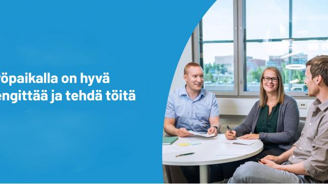 Verkkosivuilla oleva etusivun kuva, jossa lukee työpaikalla on hyvä hengittää ja tehdä töitä