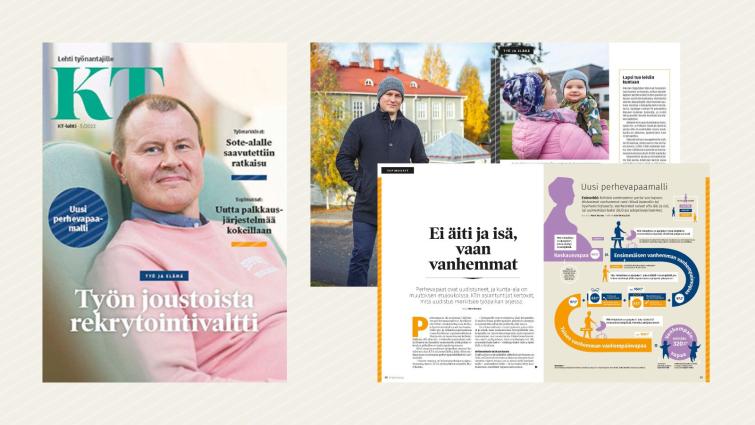 KT-lehden 5/2022 teemana on työ ja perhe, kannessa Mika Forsberg Päijät-Hämeen hyvinvointikuntayhtymästä.