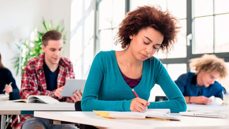 Opiskelijat tekevät tehtäviä luokassa. Kuva: Mostphotos.
