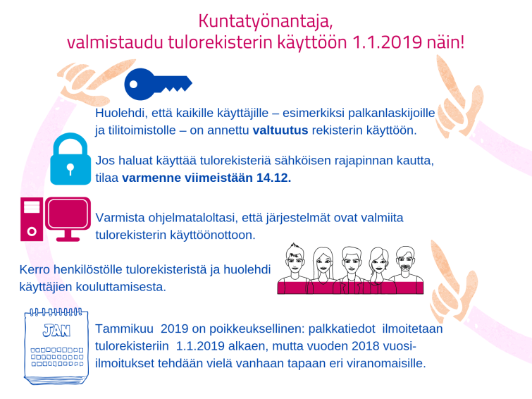 Työnantajan muistilista tulorekisteristä: valtuutus, varmenteet, ohjelmistot kuntoon, koulutus ja raportointi tammikuussa.