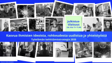 Mustavalkoisissa valokuvissa ihmisiä erilaisissa töissä.